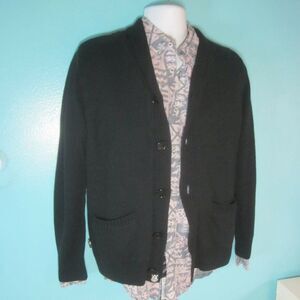 Four Star Clothing Retro Cardigan Lined Mens Size S Black Knit Button Front